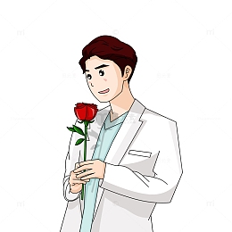 情人节拿玫瑰花穿西装的男人