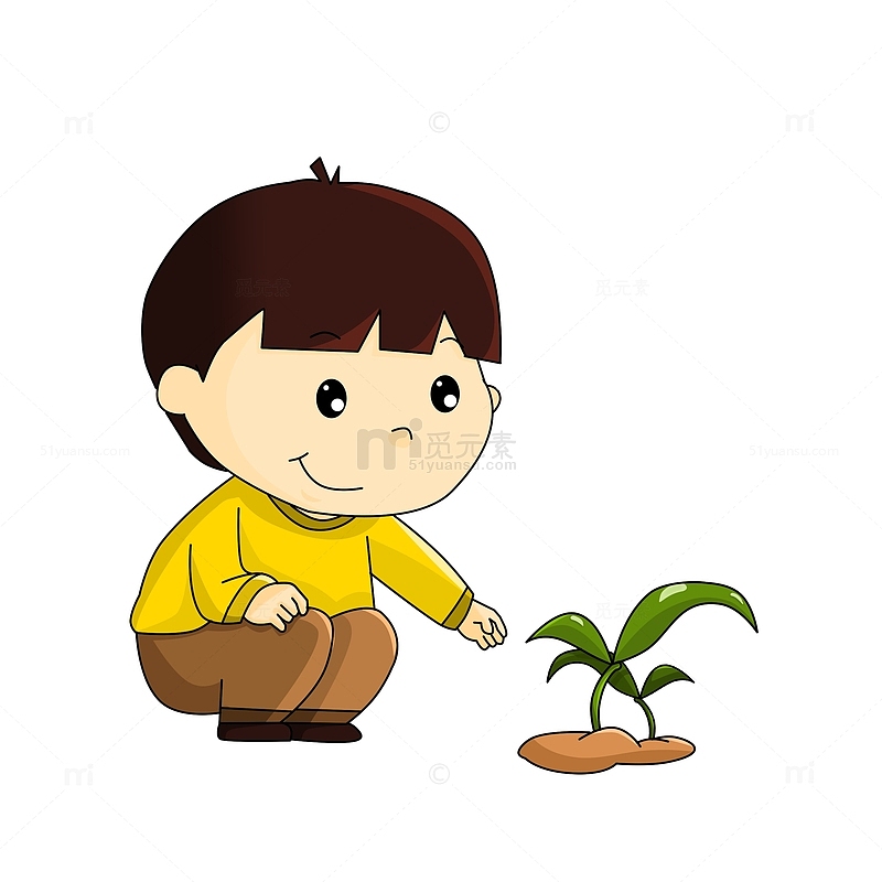 春天观察植物发芽可爱卡通男孩