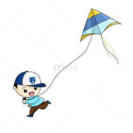 春天放风筝卡通可爱男孩