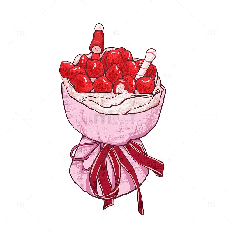 情人节浪漫草莓花束情侣送女友草莓手绘图