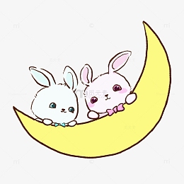 蓝粉卡通可爱手绘情人节兔子