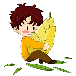 春天抱春笋的卡通可爱男孩