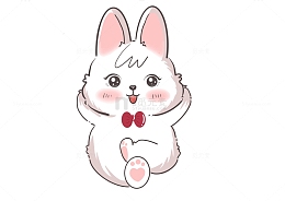 白色小可爱兔子卡通手绘插画图