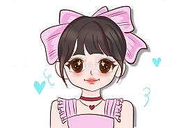 粉色小清新可爱小女孩元素手绘插画