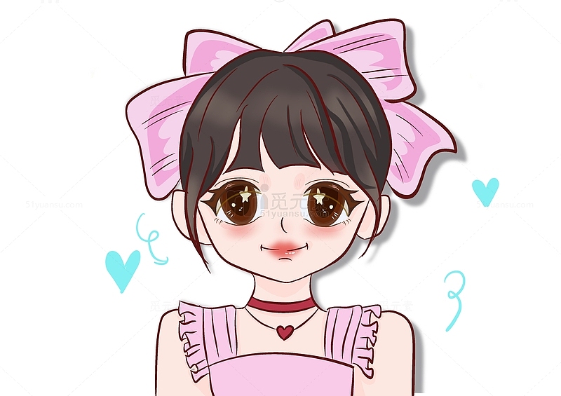粉色小清新可爱小女孩元素手绘插画