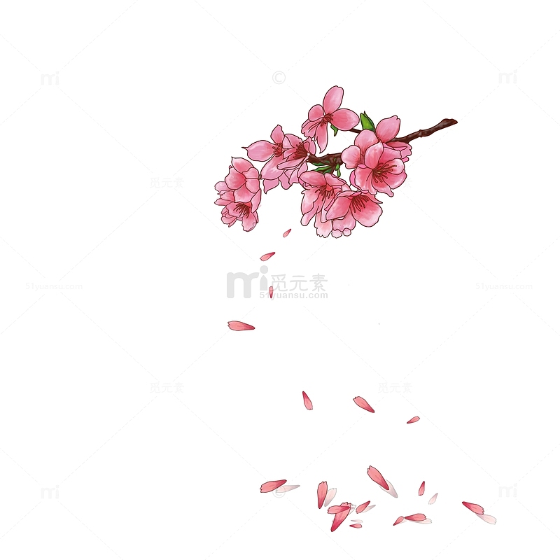 粉色古风春天桃花盛开手绘图