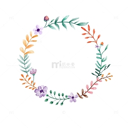 绿色小清新花草环春天水彩手绘标题装饰框图