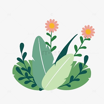 绿色春天小清新花草树木手绘图