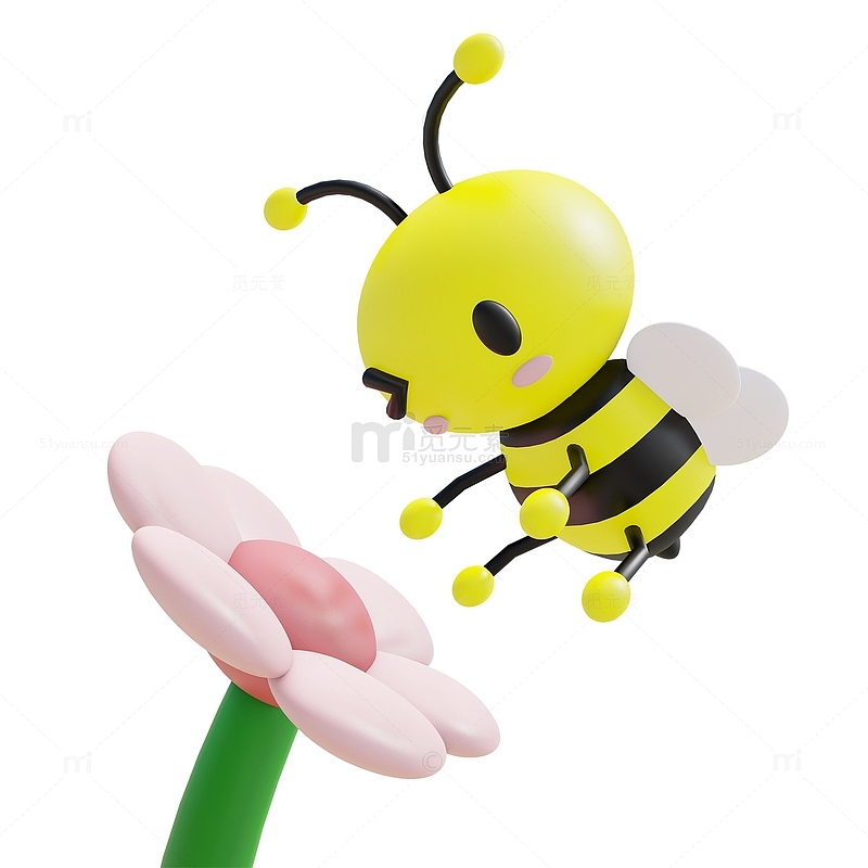 黄色卡通3d蜜蜂采花蜜春天可爱昆虫