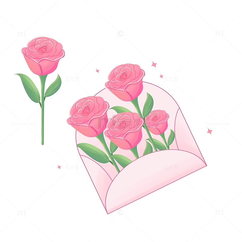 粉色唯美情人节信封玫瑰花元素