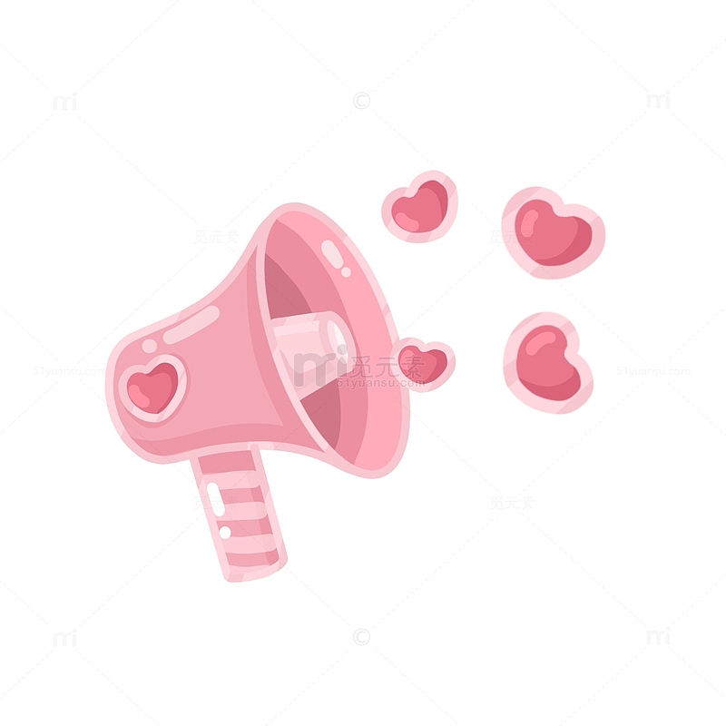 粉色情人节浪漫元素喇叭爱心手绘图