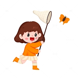 女孩春天抓蝴蝶场景元素