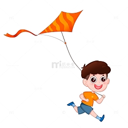 春天男孩奔跑放风筝免抠元素