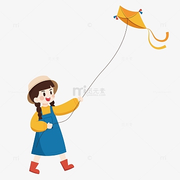 春天春游小朋友放风筝放纸鸢插画