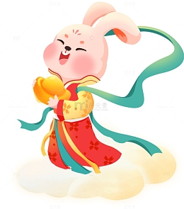 国风仙女兔子可爱国朝吉祥风插画