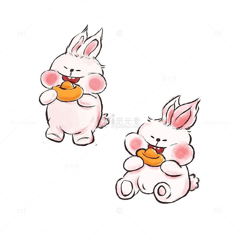 兔子兔年生肖手绘卡通兔子抱金元宝