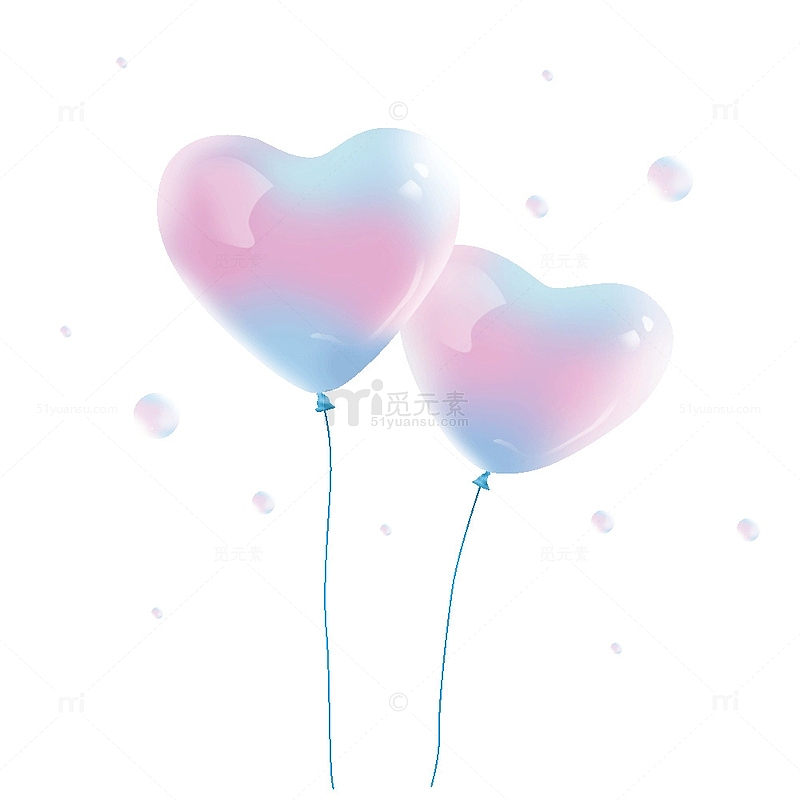 气球红蓝彩色情人节漂浮爱心元素