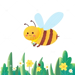 春天惊蛰可爱卡通蜜蜂春天植物元素