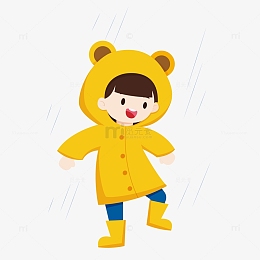 谷雨雨水下雨天穿雨衣踩水人物卡通