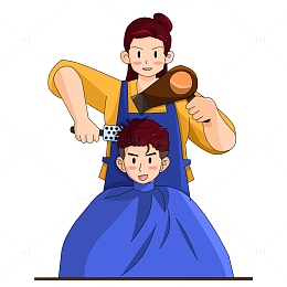 龙抬头洗剪吹剪发理发人物场景元素