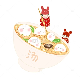 暖色国潮风元宵节汤圆手绘免扣素材