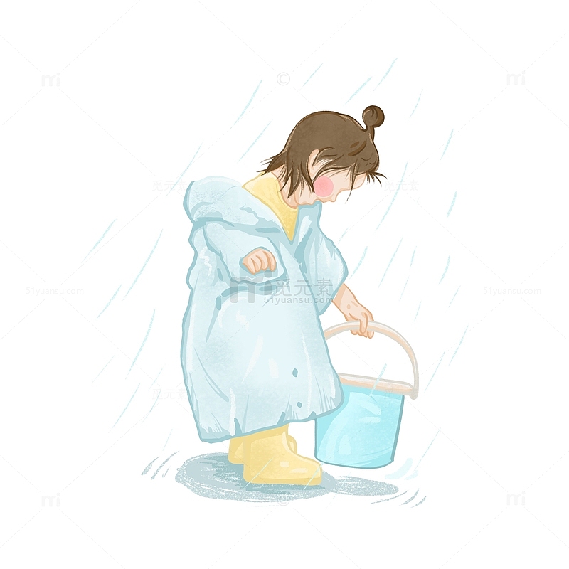 雨水下雨的小女孩可爱手绘图