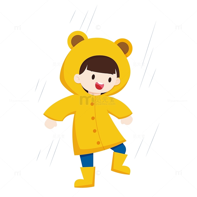 谷雨雨水下雨天穿雨衣踩水人物卡通