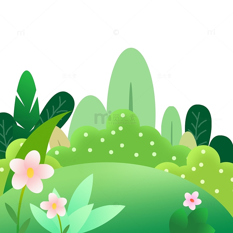 春天绿色植物插画元素