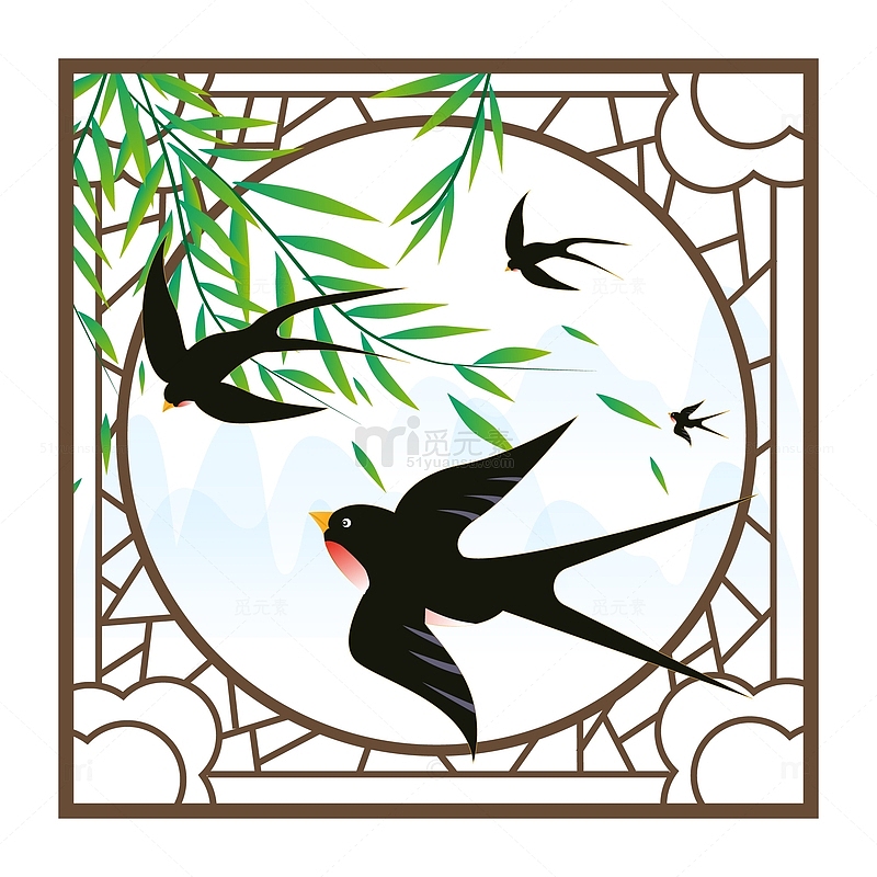 中国风春天燕子鸟类飞翔装饰元素