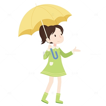 绿色小清新春天谷雨雨水打伞人物卡通