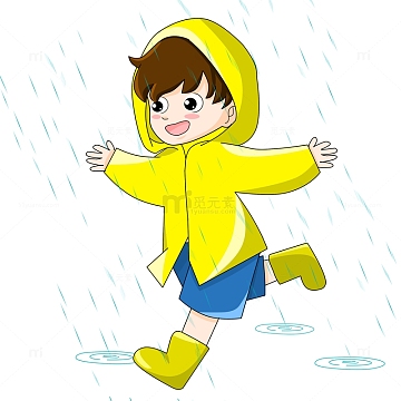 雨水节气在雨中奔跑的卡通男孩