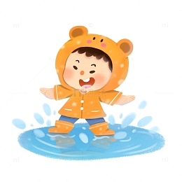 手绘春天雨水节气儿童玩水可爱元素