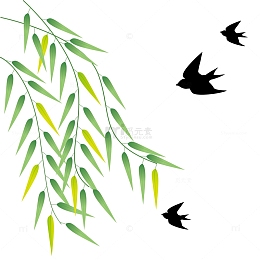 绿色小清新柳条插画