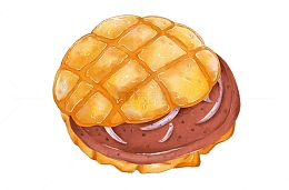 黄色水彩食物菠萝猪扒包手绘面包插画元素