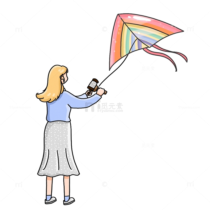 小清新放风筝的女生郊游踏青游玩