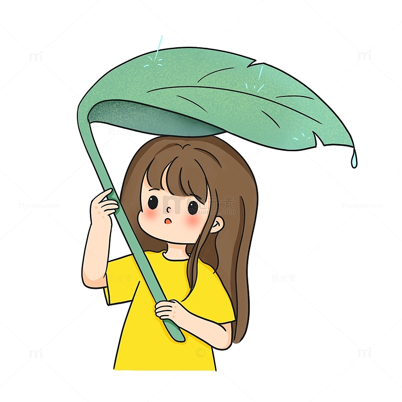 卡通小清新可爱女孩下雨天雨水手绘图