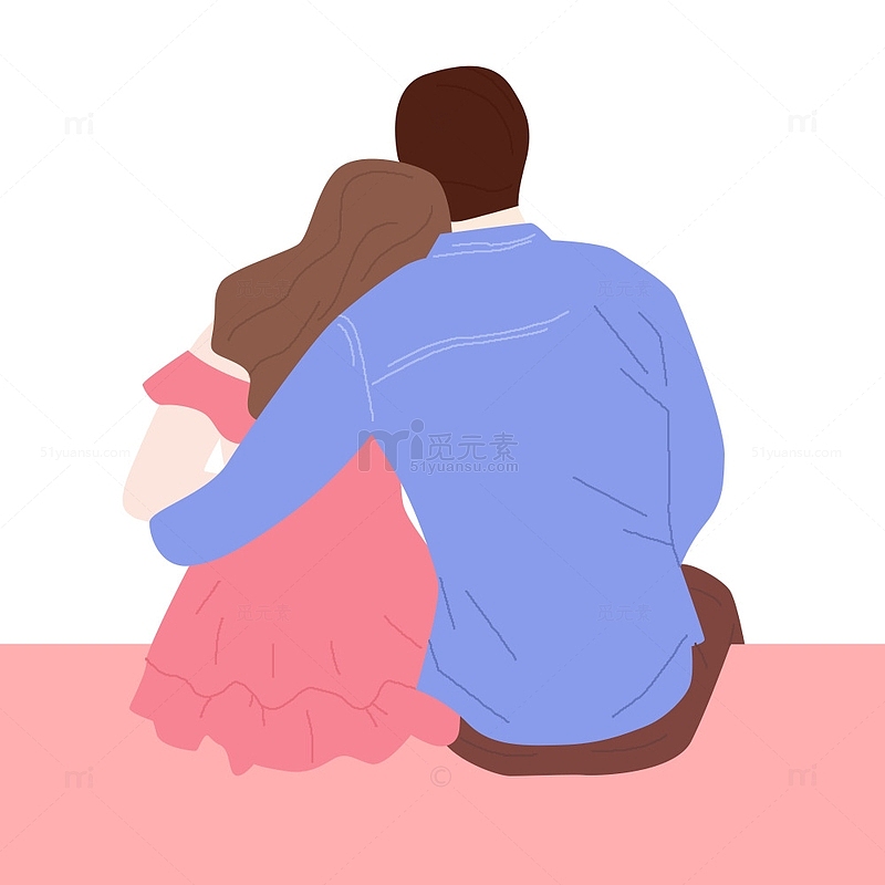 粉色情侣拥抱背影情人节手绘图