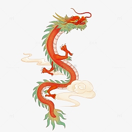 二月二龙抬头手绘插画金色舞龙