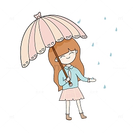 马卡龙色系雨天撑伞手绘女孩