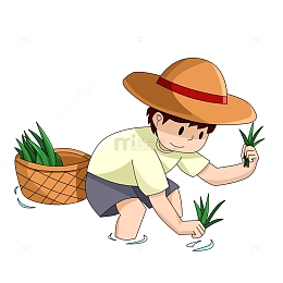 春天春耕插秧场景人物元素