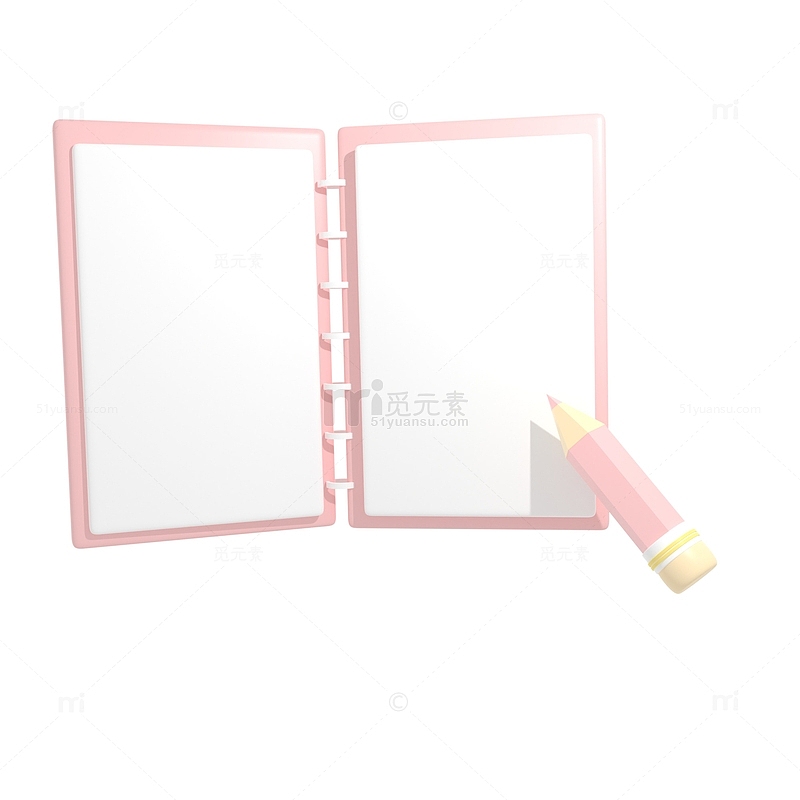 粉色立体3d铅笔笔记本教育培训学习开学季
