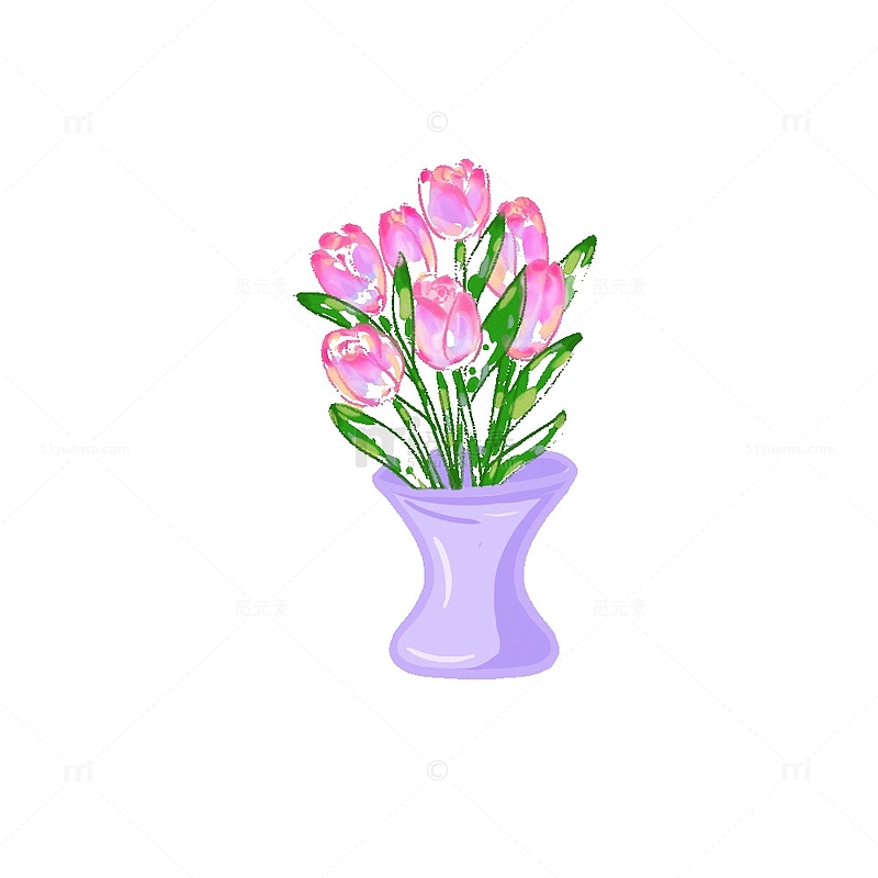 粉色花束花朵节日花束花瓶手绘花