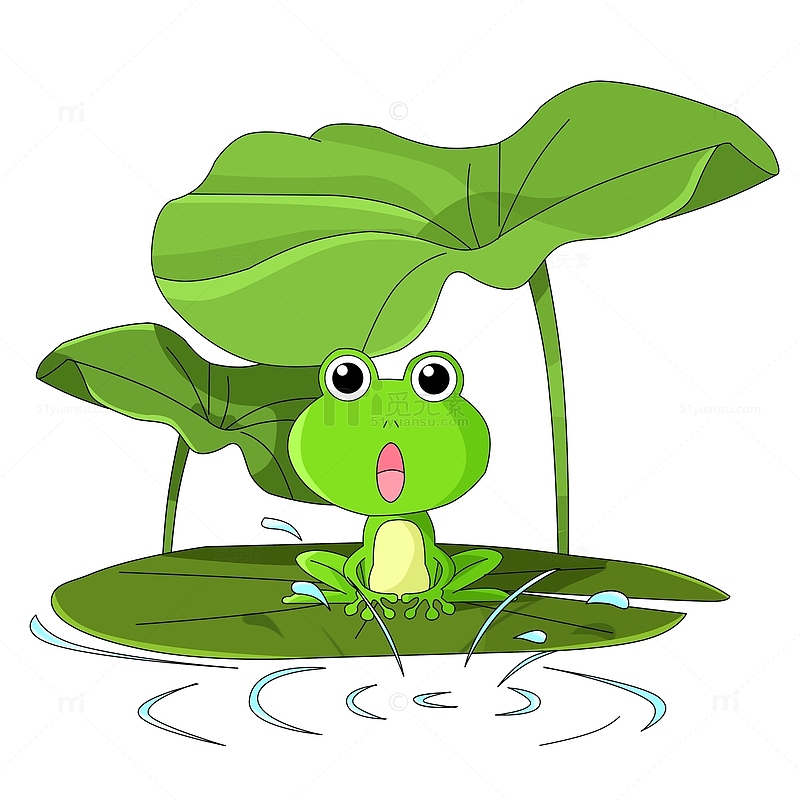 雨水节气荷叶荷塘青蛙卡通手绘
