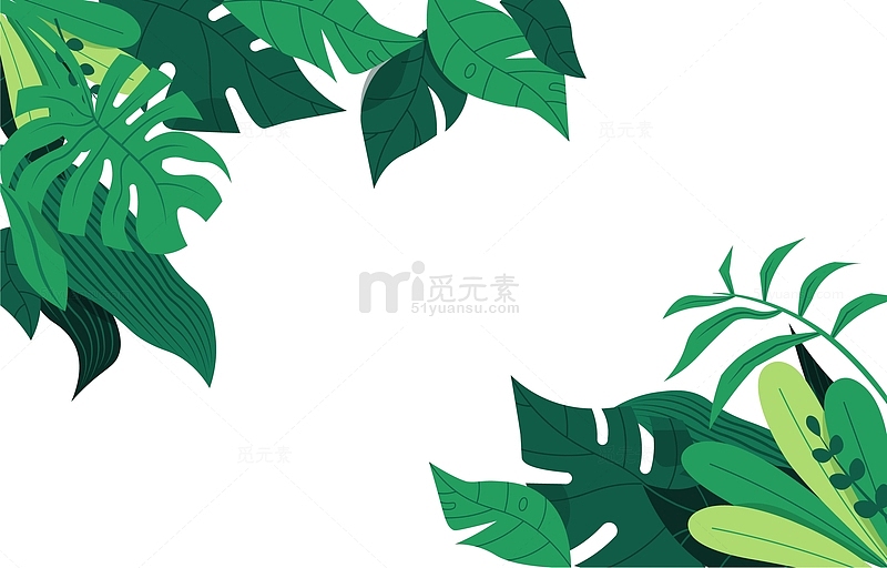 绿色扁平树叶雨水草装饰叶子边框元素
