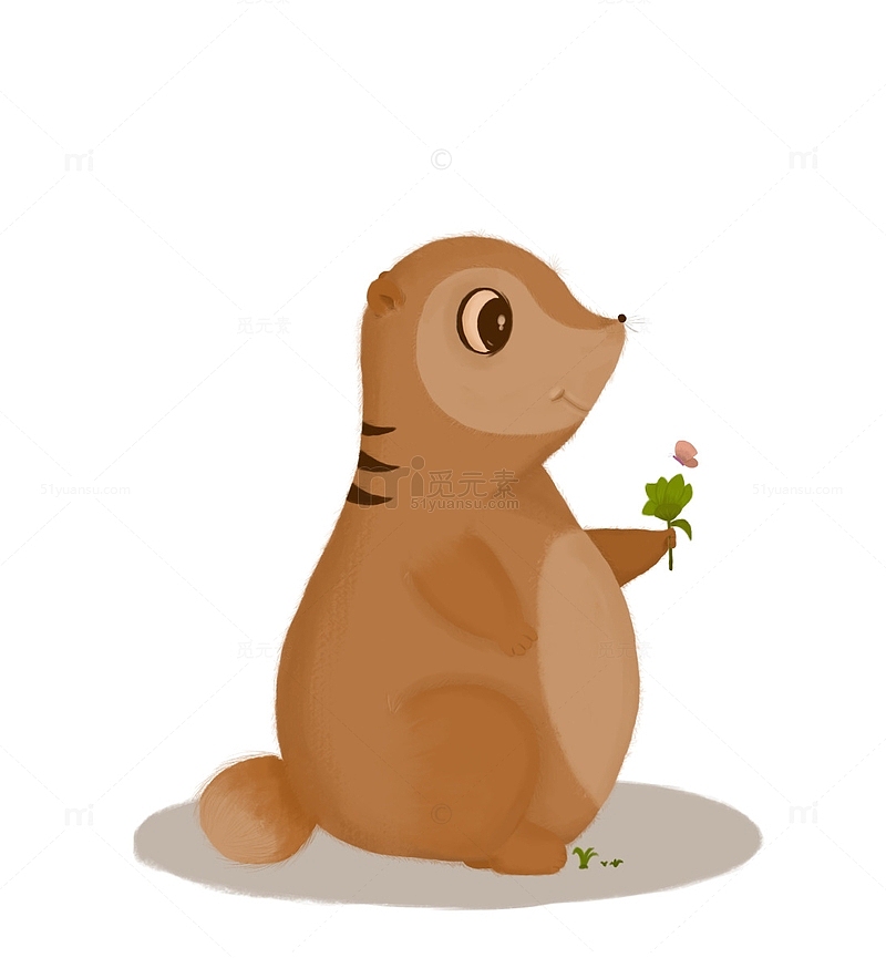 棕色可爱卡通土拨鼠松鼠小动物手绘插画