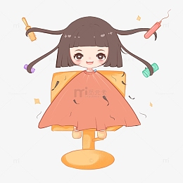 手绘可爱小女孩剪头美发人物