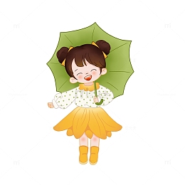 小清新可爱女孩撑雨伞雨水手绘图