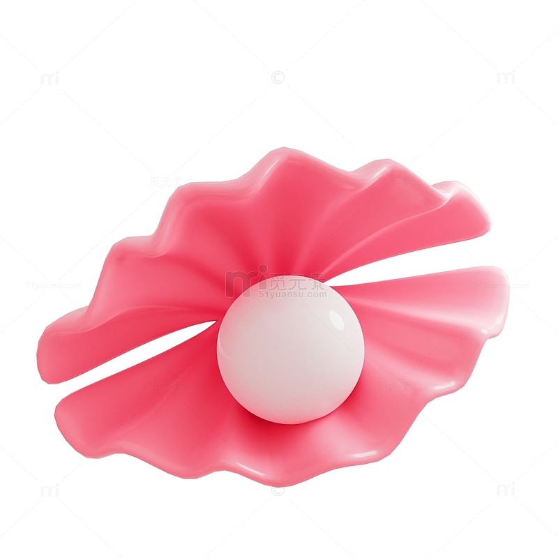 3D粉色浪漫贝壳中的珍珠