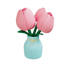 3D立体春天郁金香花瓶