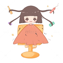 手绘可爱小女孩剪头美发人物